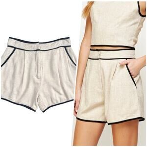 Strut & Bolt | Women | Linen Blend Cream Black Trim A-Line Mini Shorts | Small